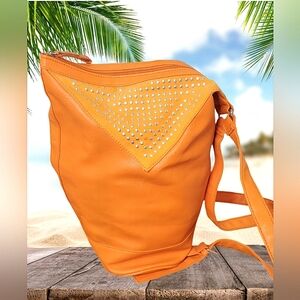 COLLECTION B STUDDED HOBO ONE SHOULDER BAG Purse Orange BACKPACK